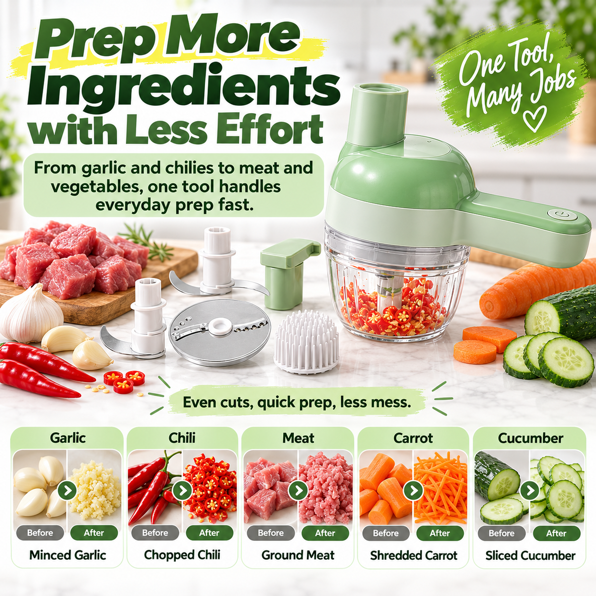 AVANLIE 4-in-1 Cordless Electric Vegetable Cutter
