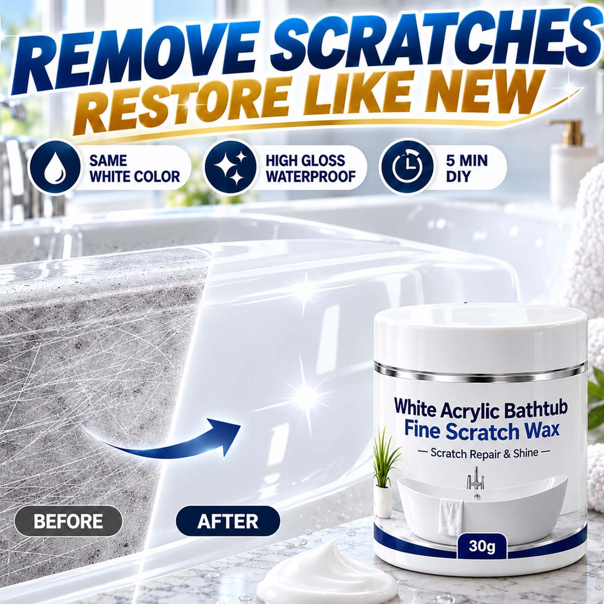 Zolmeriq White Acrylic Bathtub Fine Scratch Repair Wax