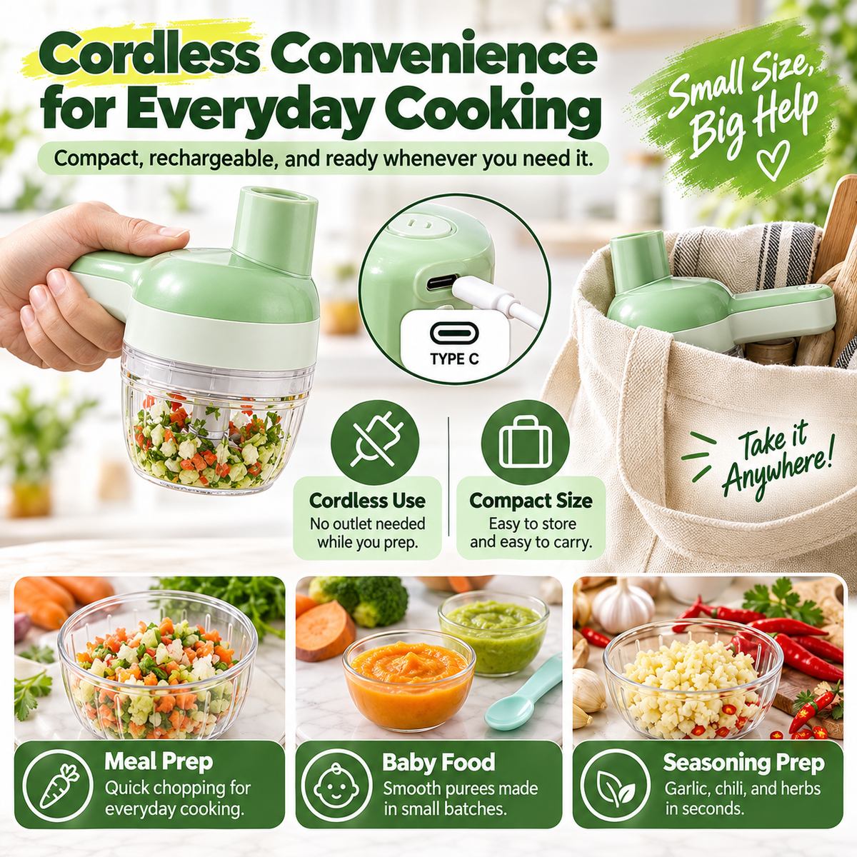 AVANLIE 4-in-1 Cordless Electric Vegetable Cutter