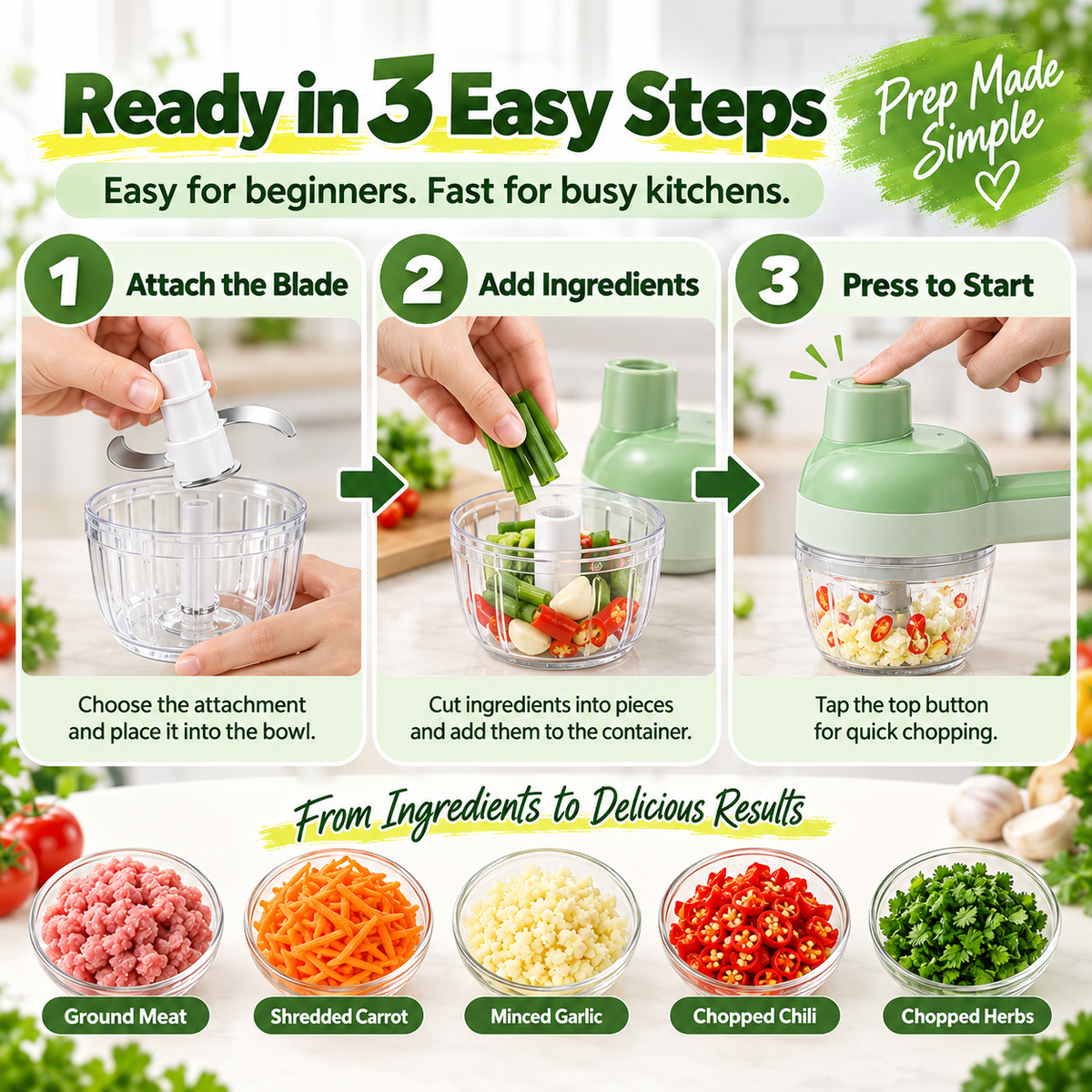 AVANLIE 4-in-1 Cordless Electric Vegetable Cutter