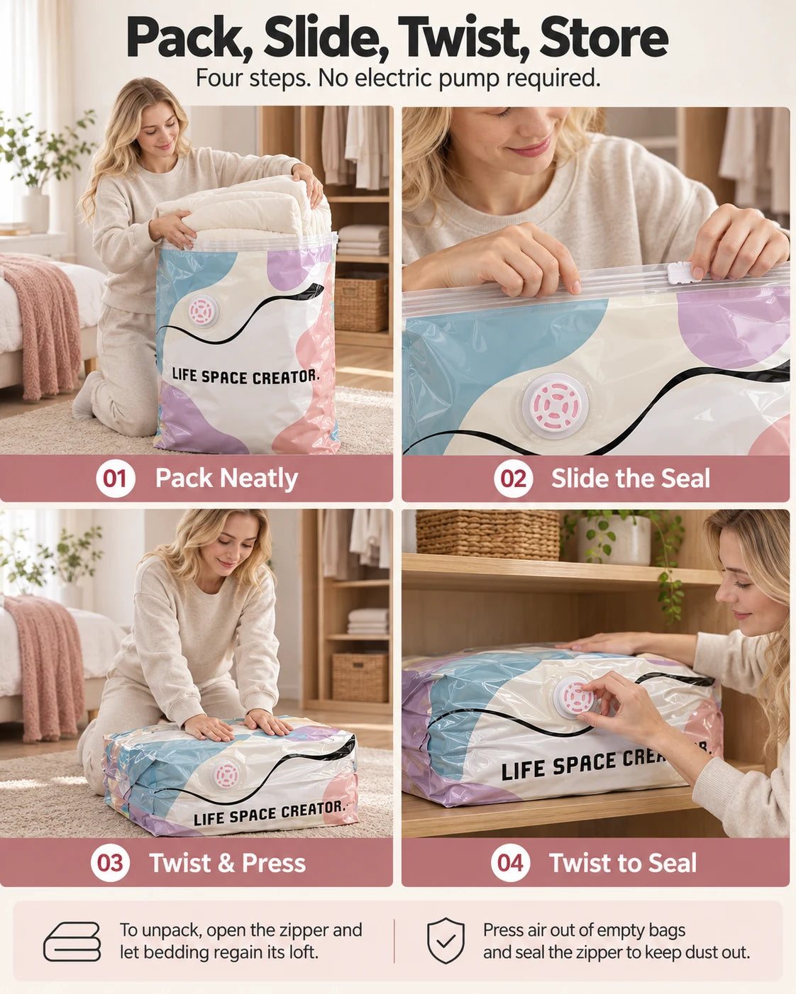 Pump-Free 3D Compression Storage Bag