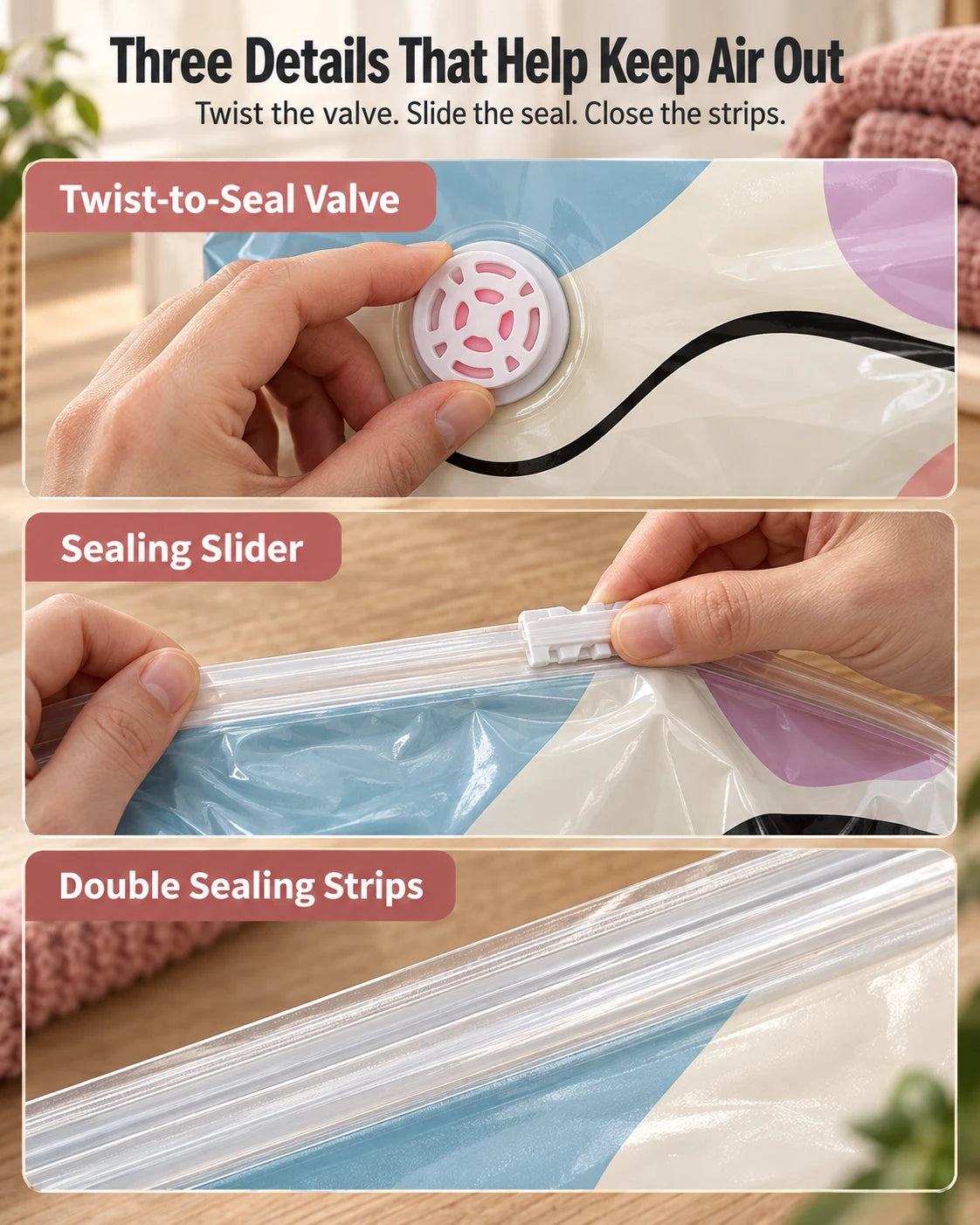 Pump-Free 3D Compression Storage Bag