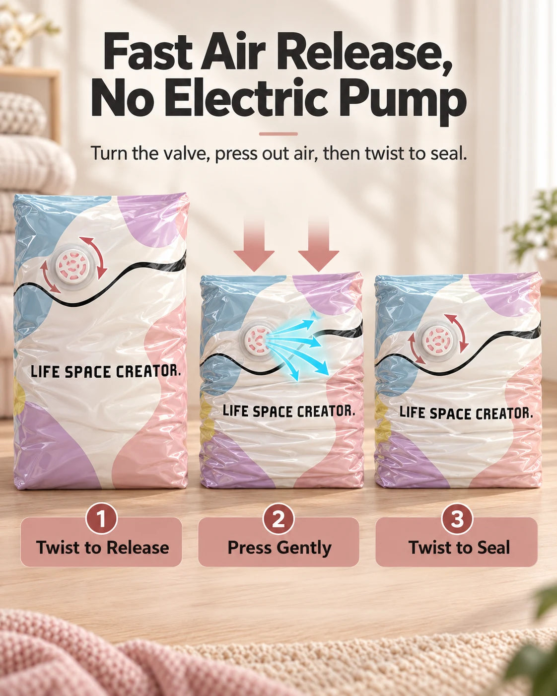 Pump-Free 3D Compression Storage Bag