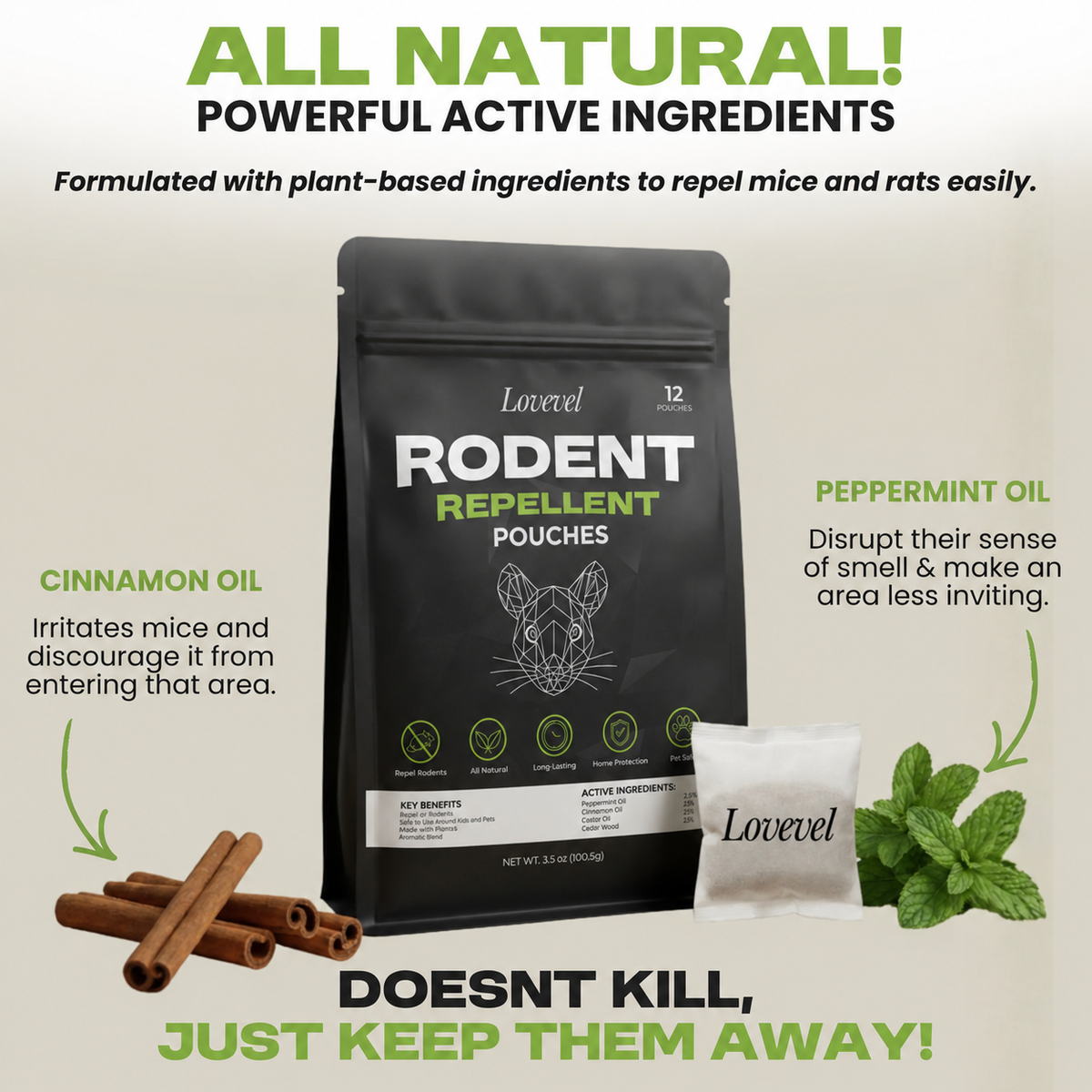 LOVEVEL Mouse Repellent Pouches — 12 × 16g