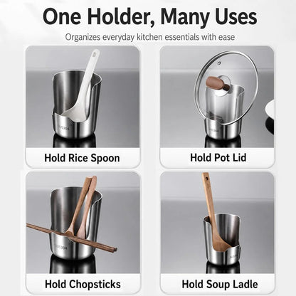 304 Stainless Steel Countertop Utensil Holder & Multi-Purpose Cutting Board Stand