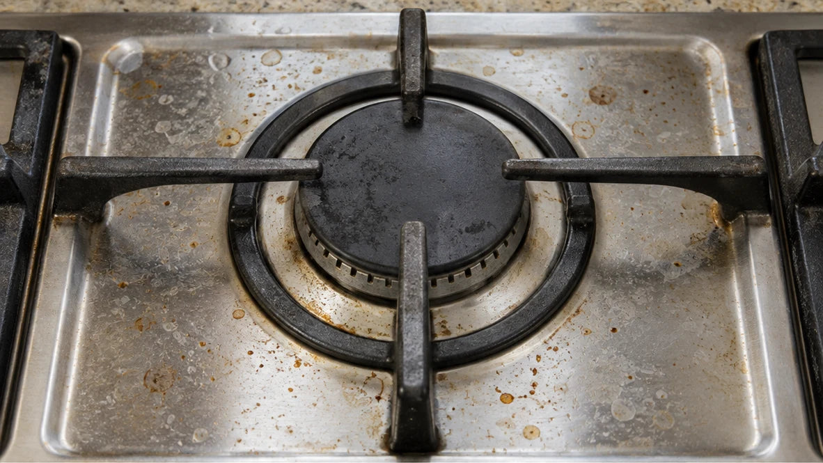 Before — simulated stovetop scene