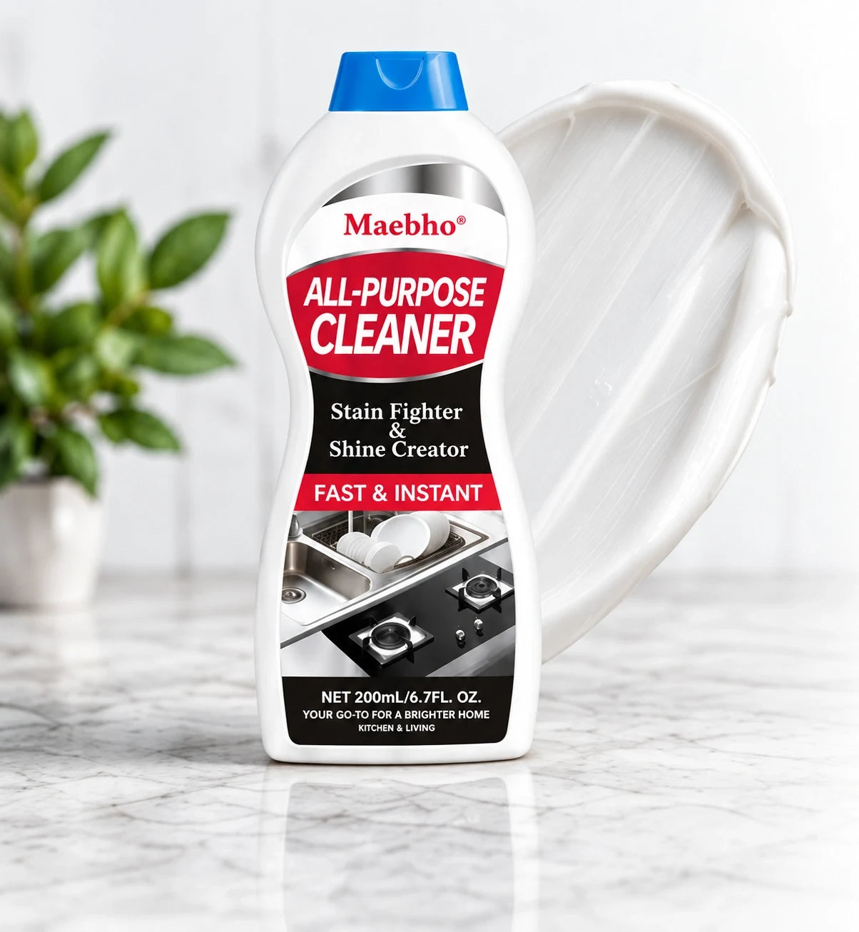 Maebho bottle beside a swirl of cleaning cream